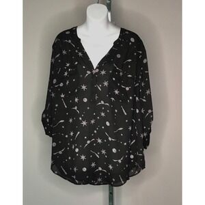Torrid Harry Potter Star & Wand Black Georgette Harper Blouse 2 (18-20)Quidditch
